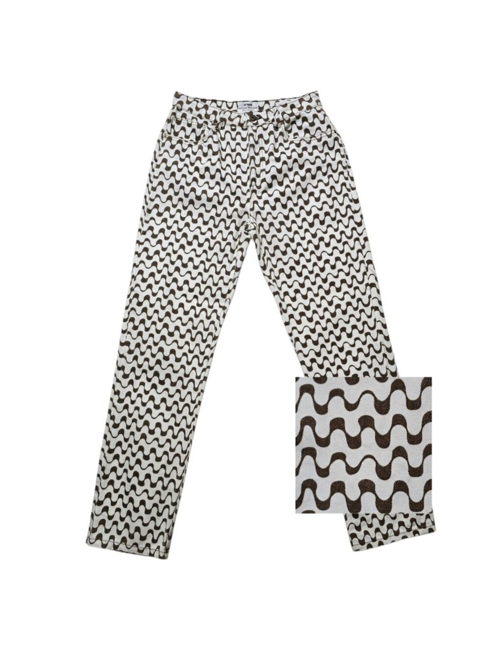 Cotton On Womens Brown White Retro Wave Swirl Long Straight Leg Jeans Size 6